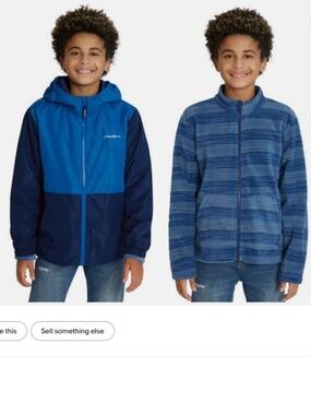 Eddie Bauer 2 in 1 Boys Jacket Water Resistant and Fleece, Blue, Size M (10/12)